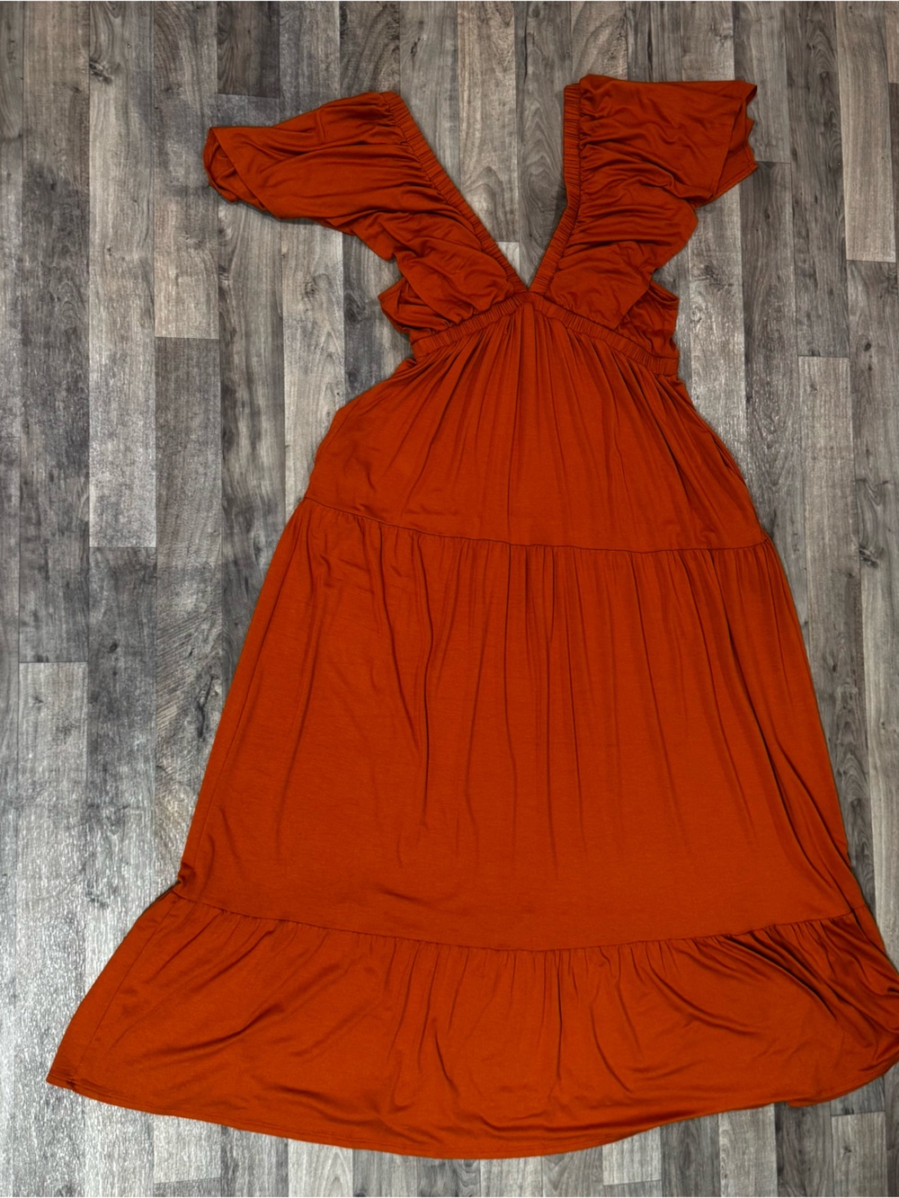 Three Bird Nest Rust Cold Shoulder Boho Maxi Dress Festival Large